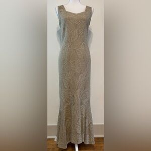 Damianou Women’s Vintage Metallic Gold Leaf Lace Sleeveless Maxi Dress Size S